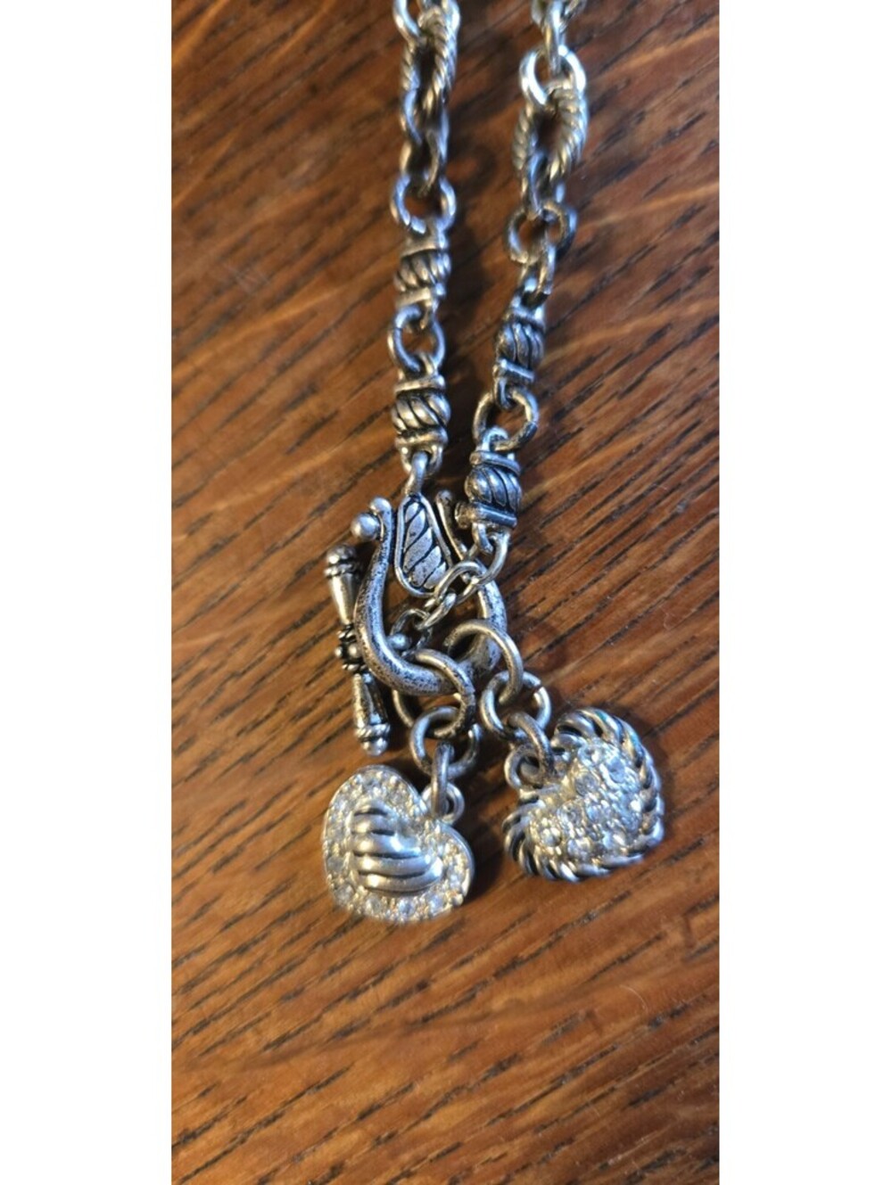 Vintage Silvertone charm Hearts Premier Designs Necklace Toggle Closure 18"
